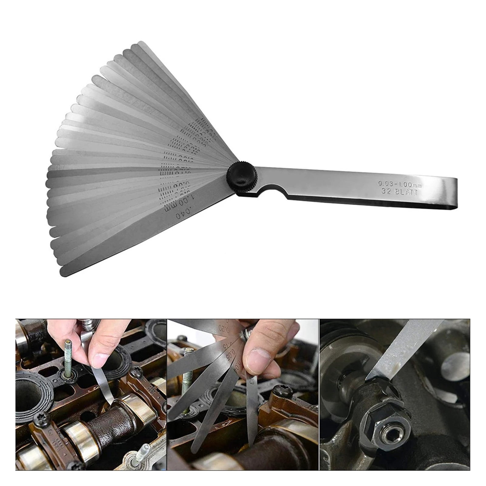 32pcs Feeler Gauge Stainless Steel Measuring Tool Set 0.001-0.04" 0.03-1.00mm Metric In Feeler Gauge Gap Measuring Tool ,Corrosion-Resistant