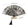 thumbnail image 2 of Unique Bargains 1 Pc Hot Stamped Floral with Tassel Folding Fan for Masquerade Black Silk Fabric, 2 of 5