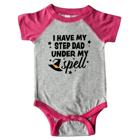 

Inktastic I Have My Step Dad Under My Spell with Cute Witch Hat Gift Baby Boy or Baby Girl Bodysuit