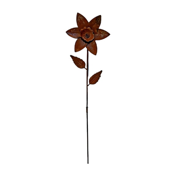 Rusty Metal Flower Garden Stake, Weathered Corten Steel Flower Decoration, Vintage Rustic Yard Art, Decorative Plant Stake for Indoor Outdoor Backyard, Landscape, Flower Bed, and Garden Decor