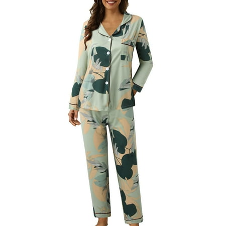 

JDEFEG Womens Pajamas Set Cute Women Casual Lapel Button Leopard Tie Dye Print Two Piece Long Sleeve Pajamas Pajamas Suit Sleepwear Womens Plus Size Polyester Spandex R M