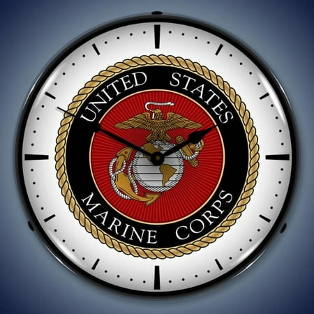 Collectable Sign and Clock US Marine Corps LED Lighted Premium Wall Clock