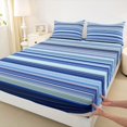 thumbnail image 5 of Castle Fairy Boho Horizontal Stripe Queen Sheets 4 Pieces,Tribal Line Queen Sheet Sets,Sky Navy Cyan,1 Flat Sheet, 1 Fitted Sheet and 2 Pillowcases, 5 of 7