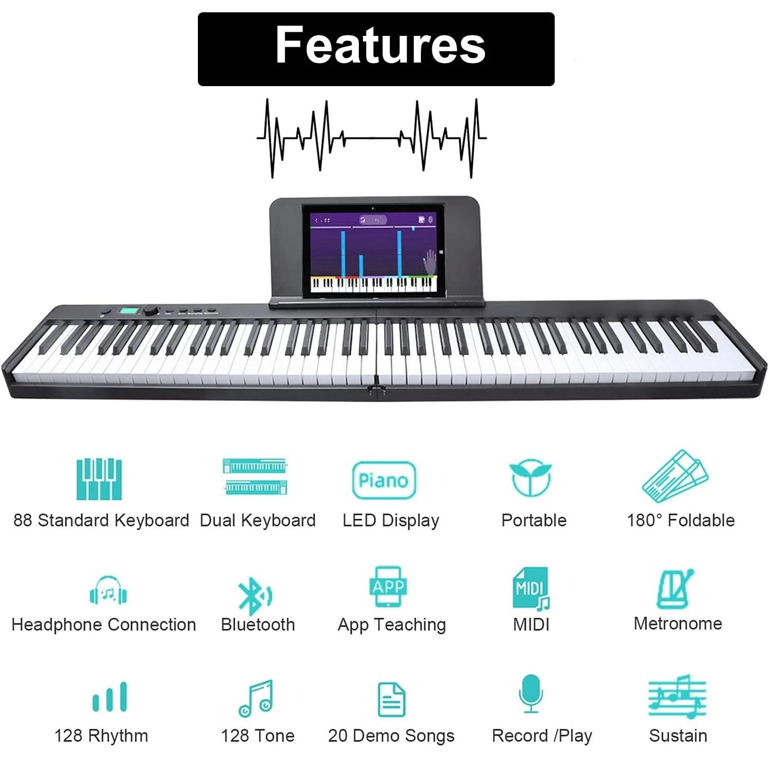 iMeshbean 88 Key Electric Piano Keyboard Portable Semi Weighted Full Size Key w/Pedal &Bag, Black