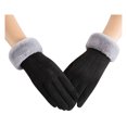 thumbnail image 2 of Women Suede Faux Fur Fleece Lined Soft Gloves Touch Screen Winter Thermal Cuff Mitten, 2 of 3