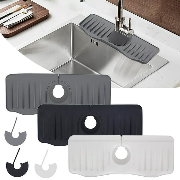 Yesbay 1 Set Drain Pad with Hole 10 Degree Incline Buckle Fix Design Silicone Kitchen Faucet Absorbent Collection Mat Bar