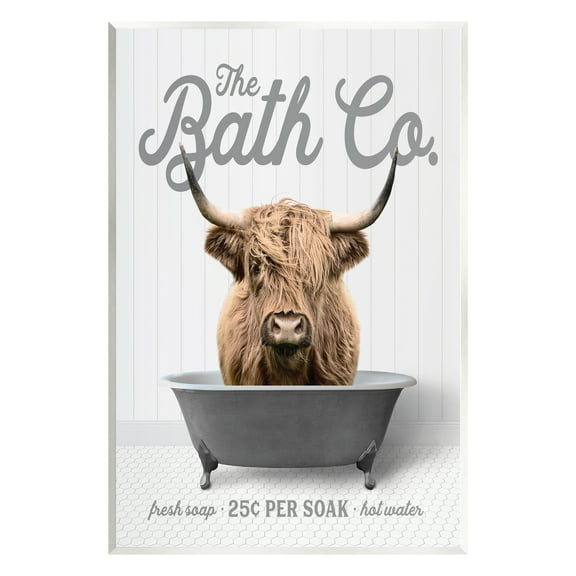 Stupell Industries Bathtub Highland Cow Animals & Insects Painting Unframed Art Print Wall Art, 10 x 15