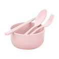 thumbnail image 2 of Honeeladyy 4Pcs Wheat Straw Dinnerware Sets Lightweight Bowl Reusable Dinner Microwave Dishwasher Safe Portable Spoon Chopsticks Fork Dinnerware for Home School Office Picnic Travel, Pink, 2 of 5