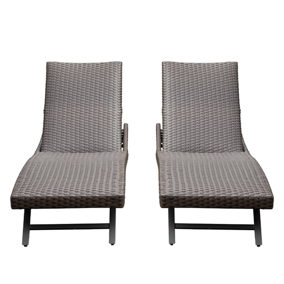 Outdoor Chaise Lounge 2-Piece, All-Weather Wicker Adjustable Recline for Patio | Walnut Brown | Aluminum