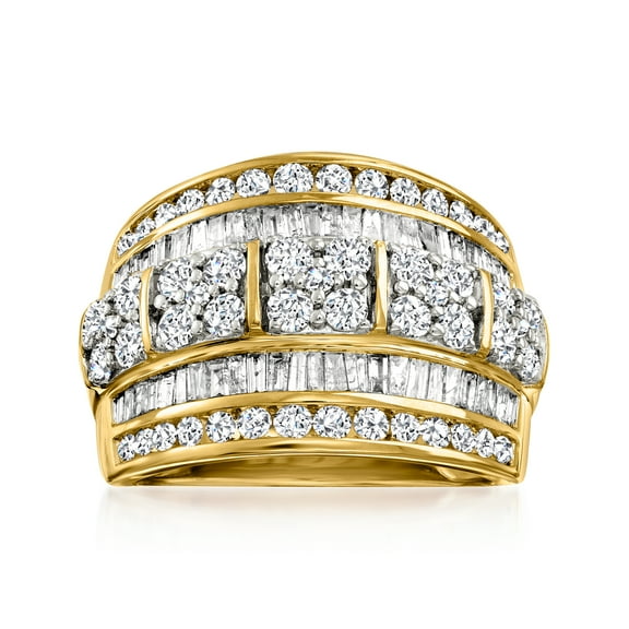 Ross-Simons 2.00 ct. t.w. Round and Baguette Diamond Multi-Row Ring in 14kt Yellow Gold, Women's, Adult