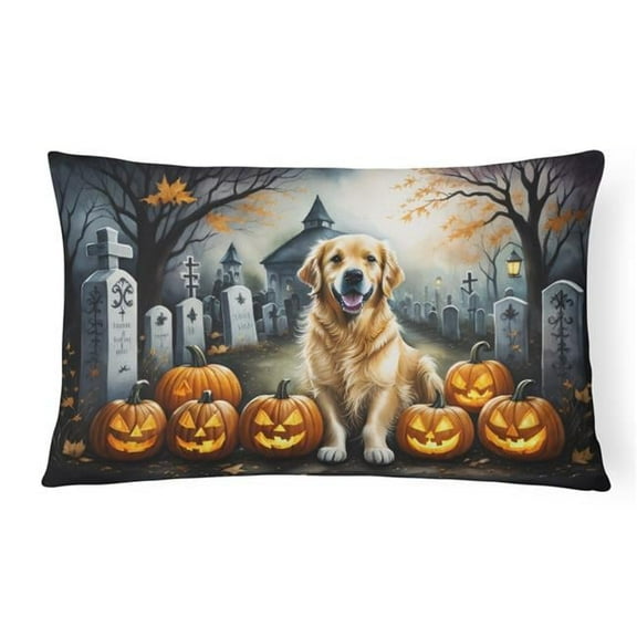 Carolines Treasures DAC2042PW1216 16 x 12 in. Unisex Golden Retriever Spooky Halloween Fabric Decorative Pillow