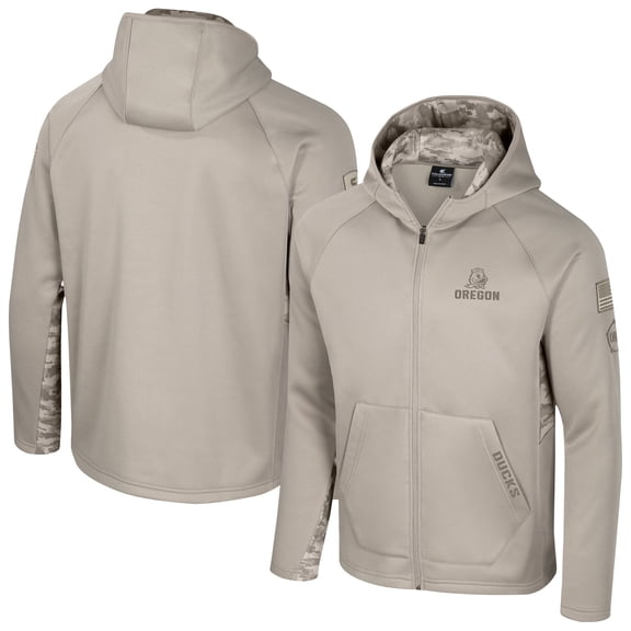 Men's Colosseum Oatmeal Oregon Ducks Operation Hat Trick Battalion Full-Zip Hoodie