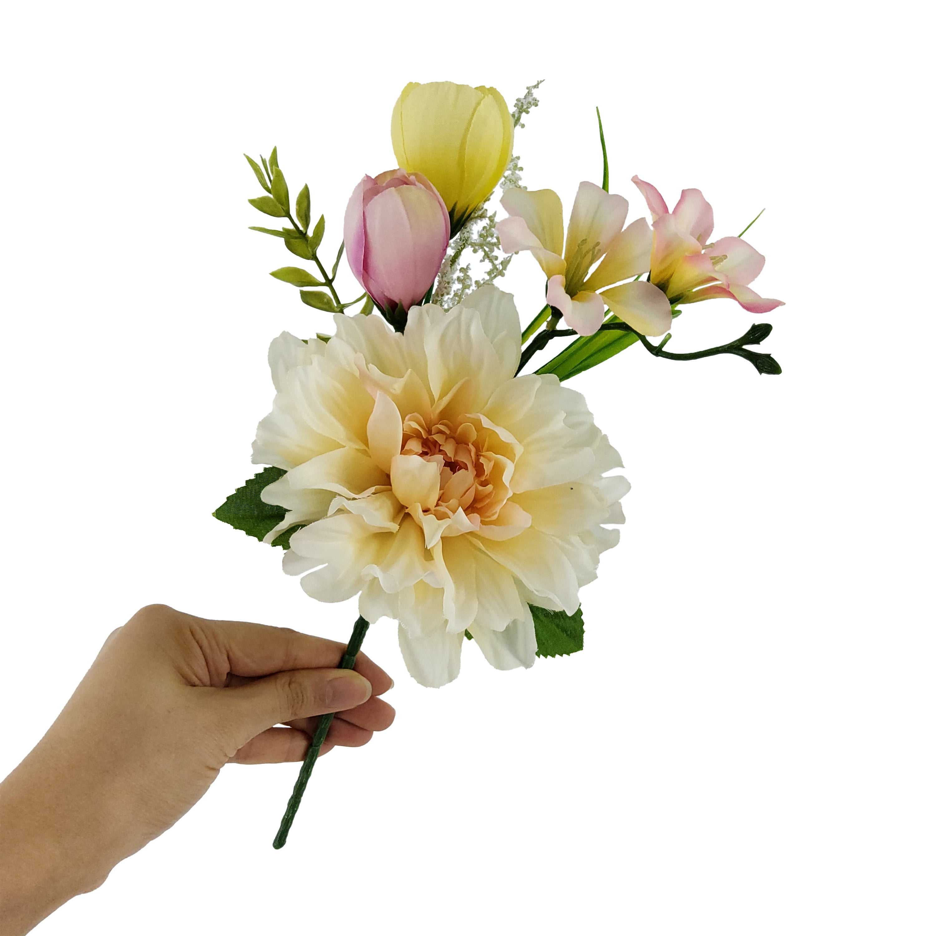 Mainstays 11.5  inches Indoor Artificial Dahlia Mix Pick, Cream Color.