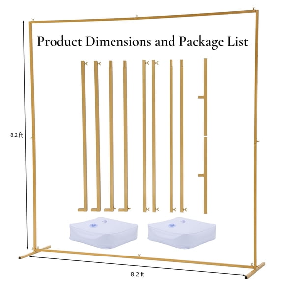 Metal Garden Arbor Square Wedding Arch 250x250 cm – Large Gold Metal Arbor for Ceremony Decor, Outdoor Party Backdrop, Photobooth Stand