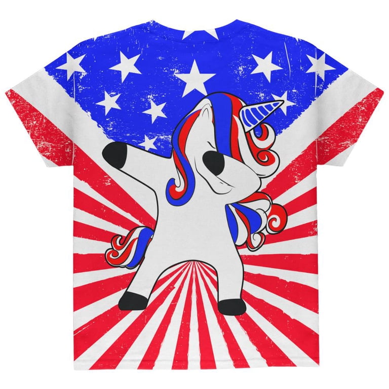 T-shirt Bébé 4th Of July Avec Licorne Dabbing "Americorn", Taille Toddler, Blanc, Neuf Avec étiquettes