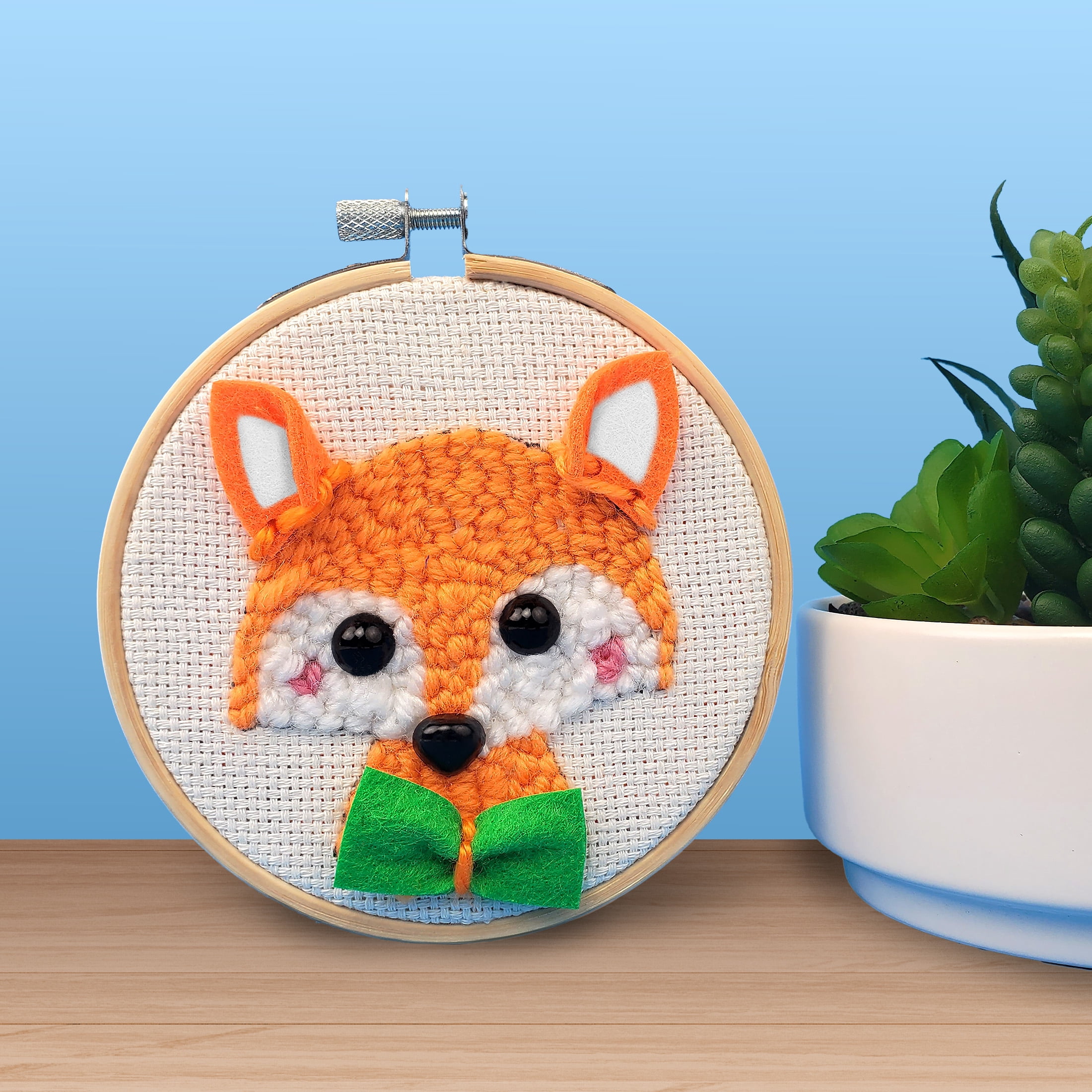 Hello Hobby Punch Needle Kit for Beginners & Kids, Cute Fox Embroidery Kit