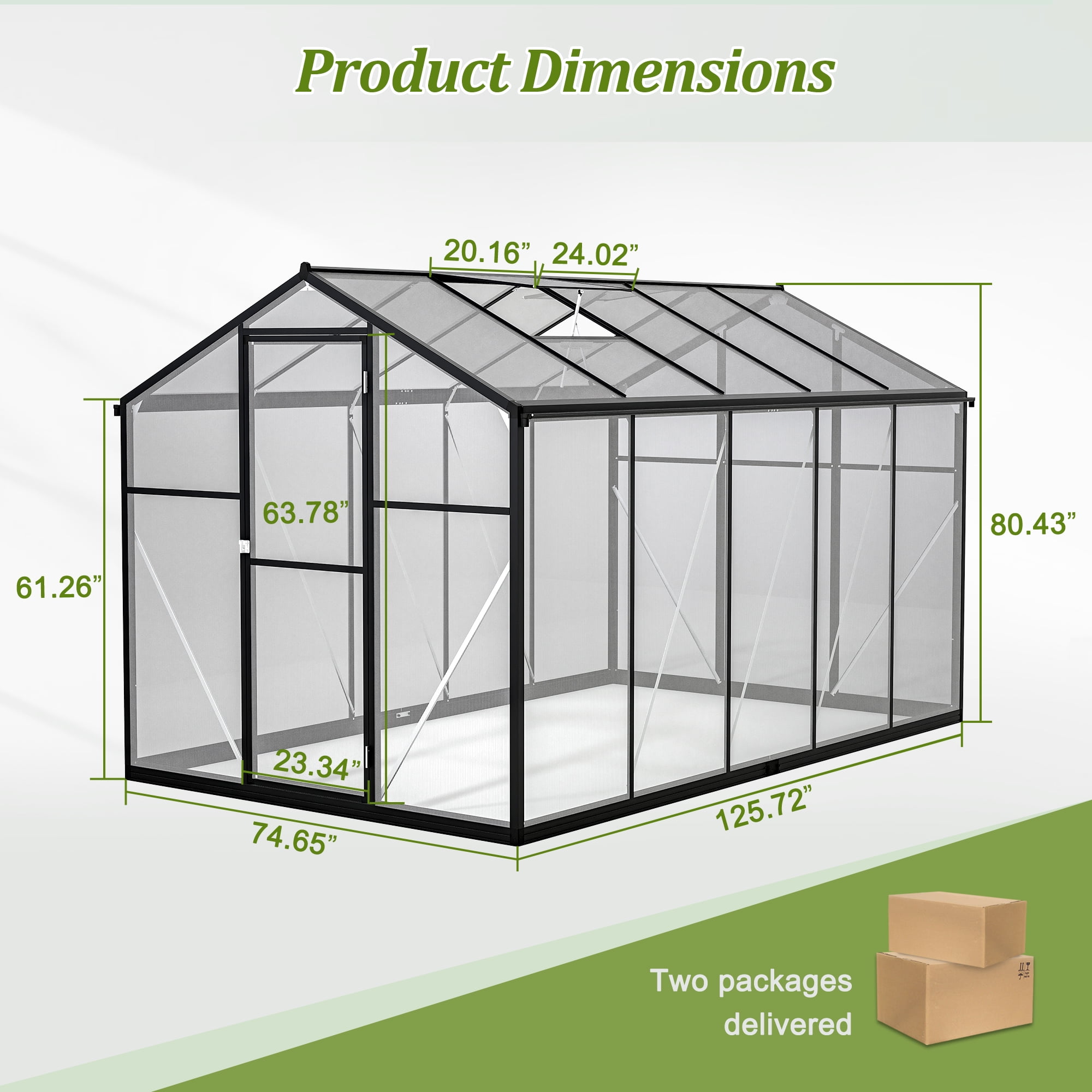 LZBEITEM 6'x10'x6.5' Walk-In Polycarbonate Greenhouse, Black Aluminum Frame, Adjustable Ventilation