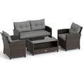 thumbnail image 2 of Costway 4 PCS Patio Rattan Furniture Set Glass Table Shelf Sofa Cushion Gray, 2 of 10