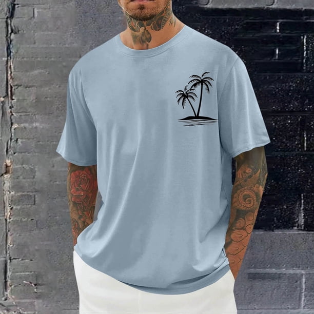 Tops para hombre, blusas y camisas de cuello redondo y manga corta para hombre, blusas casuales de moda con cuello redondo y estampado para hombre, blusas de poliéster para hombre.