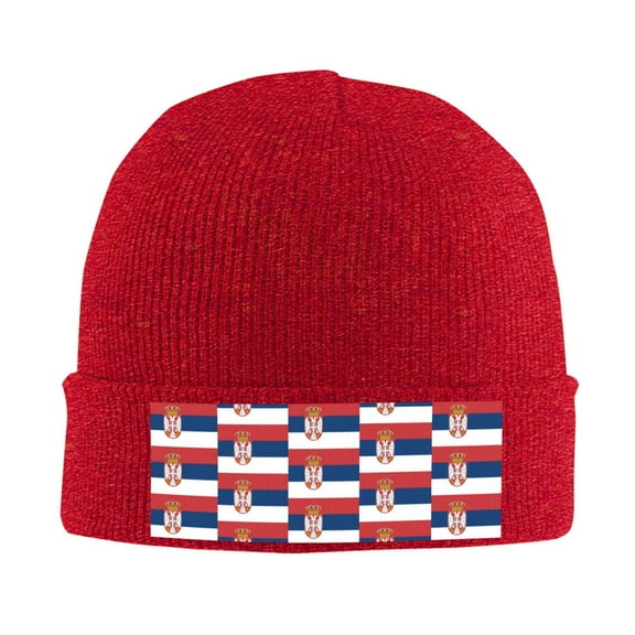 Serbian Flag Winter Beanie Hats for Men Women Warm Cozy Knitted Cuffed Skull Cap Red