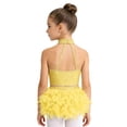 thumbnail image 2 of dPois Robe de Danse Tango Latin pour Filles Enfants, Top Court à Franges et Jupe à Plumes Jaune 10, 2 of 5
