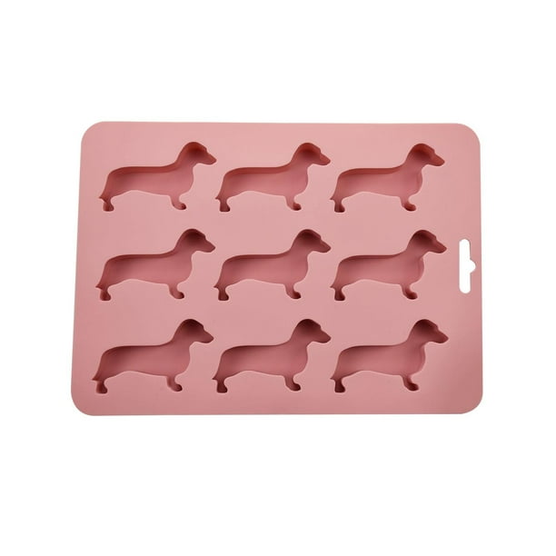 Bandeja de cubitos de hielo de teckel - Juego de 1 molde de silicona para bebidas, chocolate, caramelos y jabón, 9 cubos en forma de salchicha, 2,5"L, apta para lavavajillas