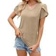 thumbnail image 5 of Hanerdun Women Shirt Tops Female Short Sleeve Casual Blouses Tees Beige L, 5 of 5