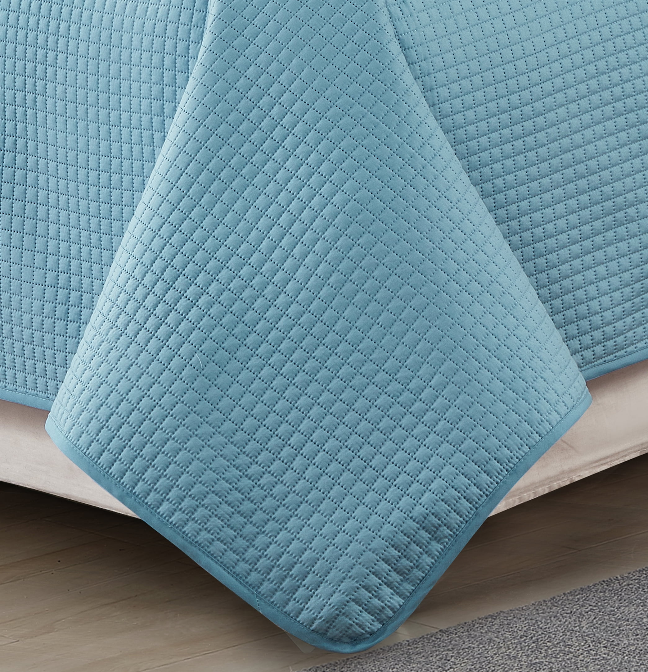Harper Lane Carter Box Stitch 3-piece Quilt Set Blue Full/Queen