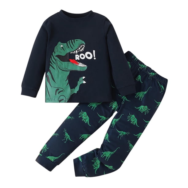 Odeerbi 1-6 Años Niños Conjunto de Algodón Sudaderas Dinosaurio Cuello Redondo Sudaderas Pantalones de Chándal Conjunto de Dos Piezas Ropa de Dormir Conjunto de Ropa de Casa