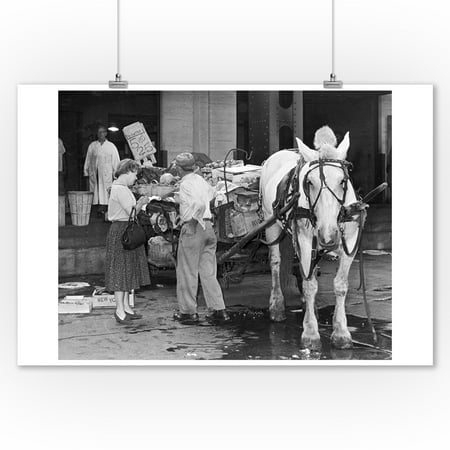 Produce Vendor with Horse-Drawn Cart at Washington Market NYC Photo (9x12 Art Print, Wall Decor Travel