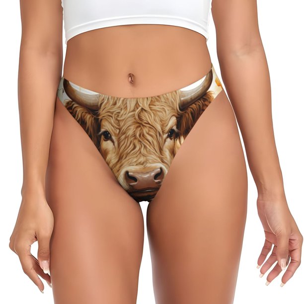 Balery Vintage Sunflower Cow Tangas de Algodón para Mujer con Estampado – Ropa Interior Sexy, Transpirable, G-string-Small