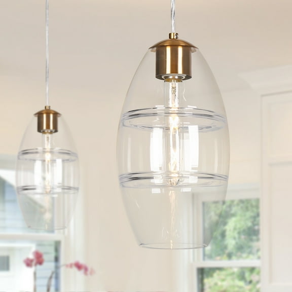 LNC Polished Gold Modern/Contemporary Clear Glass Drum LED Mini Hanging Pendant Light