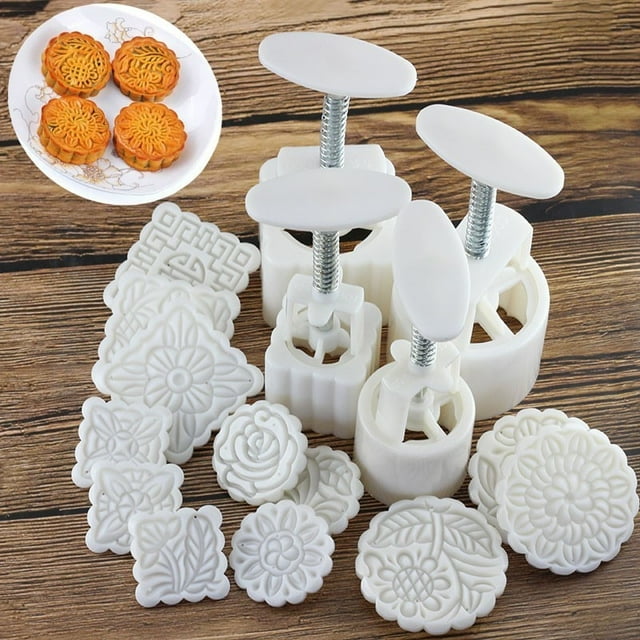 16pcs Mid-Autumn Festival Hand-Pressure Moon Cake Mould Round Square DIY Biscuits Molds Cookie Cutters Set Cake Baking Tools
