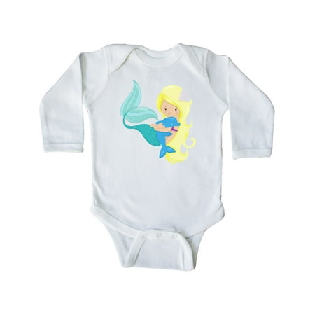 

Inktastic Mermaid And Dolphin Mermaid With Blonde Hair Gift Baby Girl Long Sleeve Bodysuit