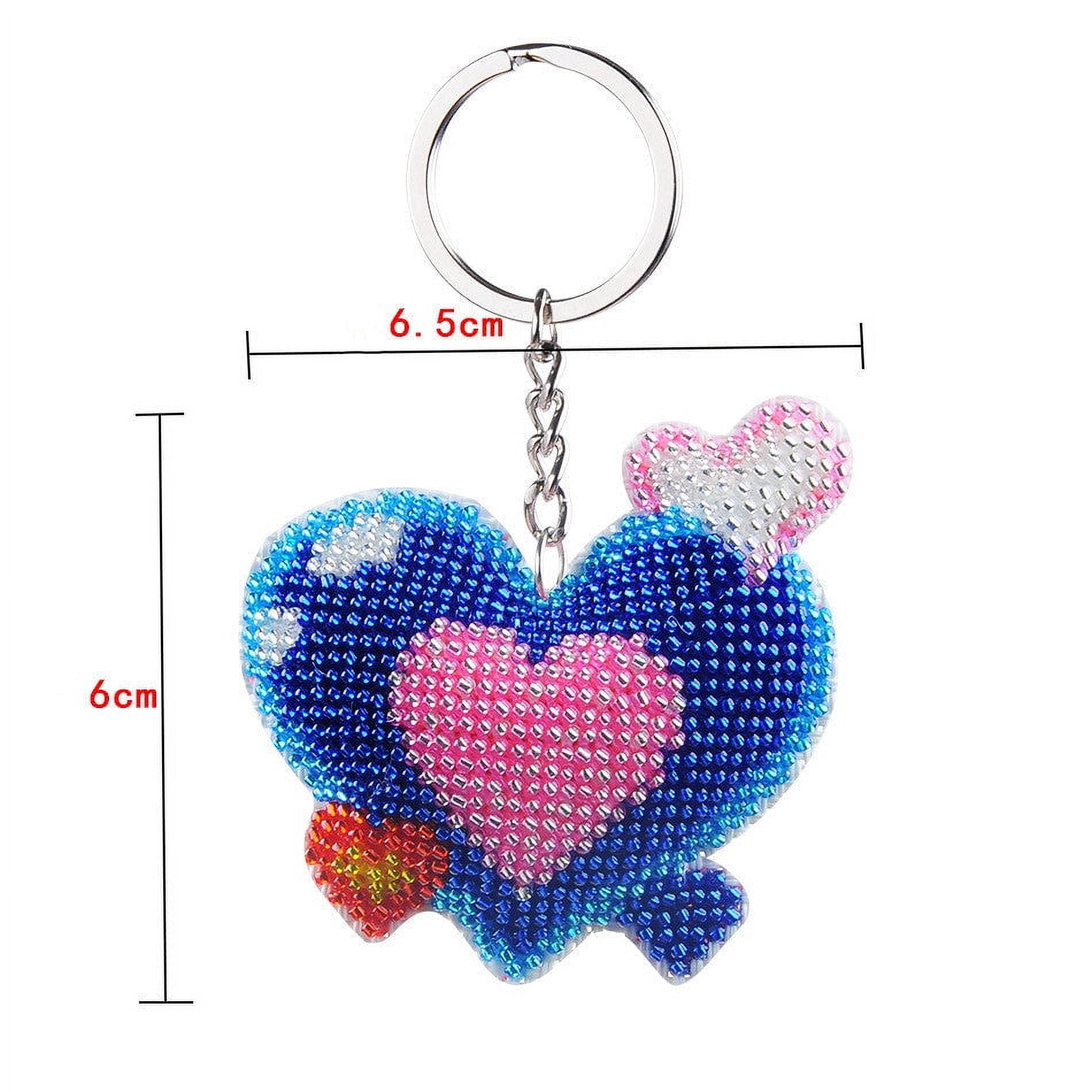 DIY Beaded Keychain Kit Handmade Fashion Accessory Embroidery Supplies with Beads Key Ring and Pattern for Decoration