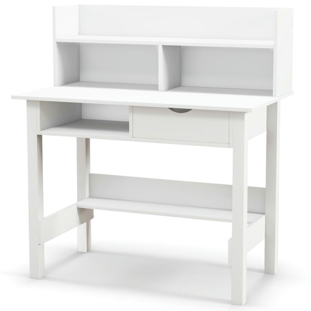 Demi Bonn Home Office Computer Desk with Storage Shelves and Drawer Ideal for Working and Studying, White