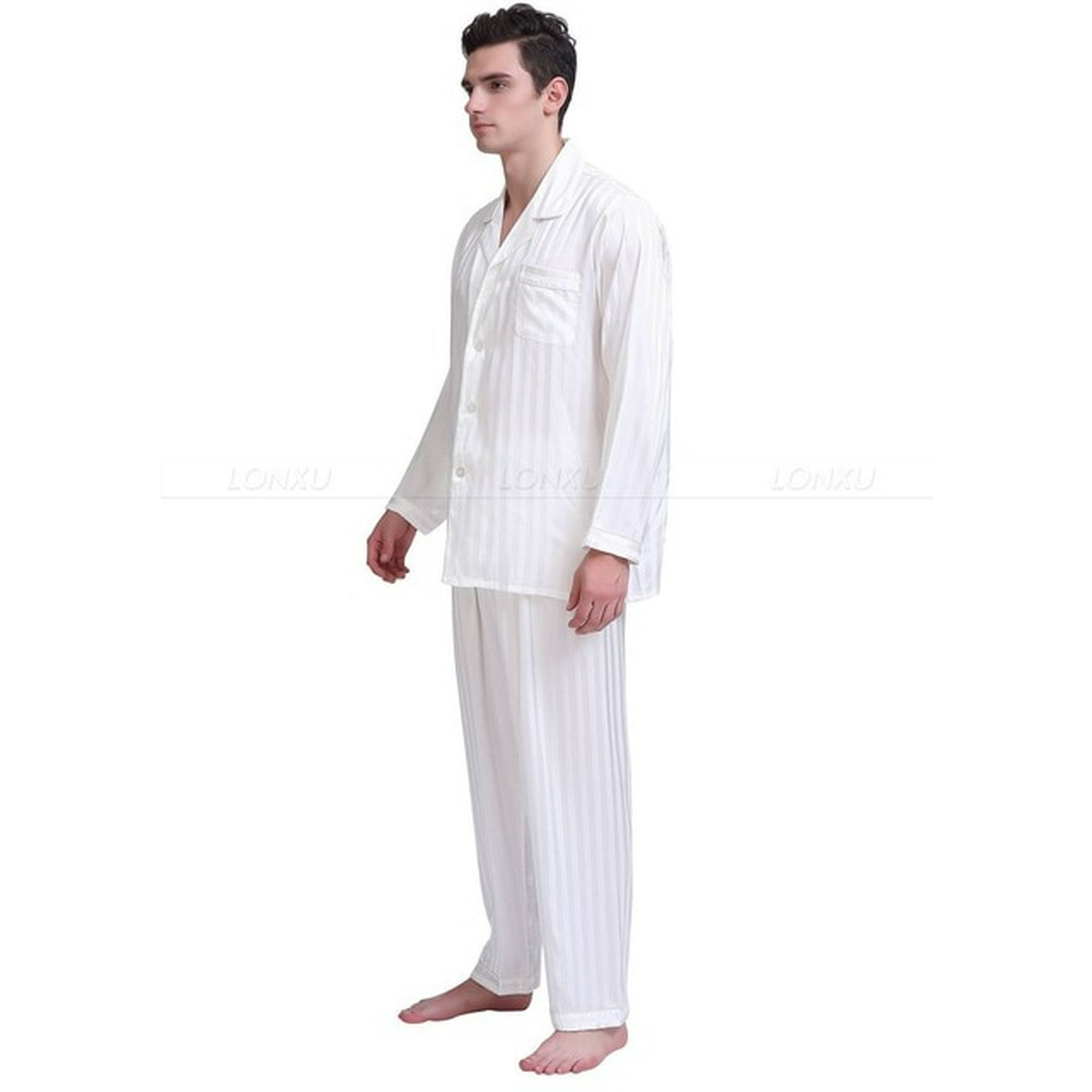 Voianlimo Vioanlimo Men s Nightgown Lapel Satin Comfortable Pajama Set Plus Size Sleepwear Sets S 4xl White