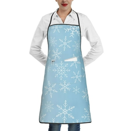 

Qekee Snowflake Snowing Print Adjustable Bib Apron Resistant with Pocket Cooking Kitchen Aprons for Women Men Server Chef Apron