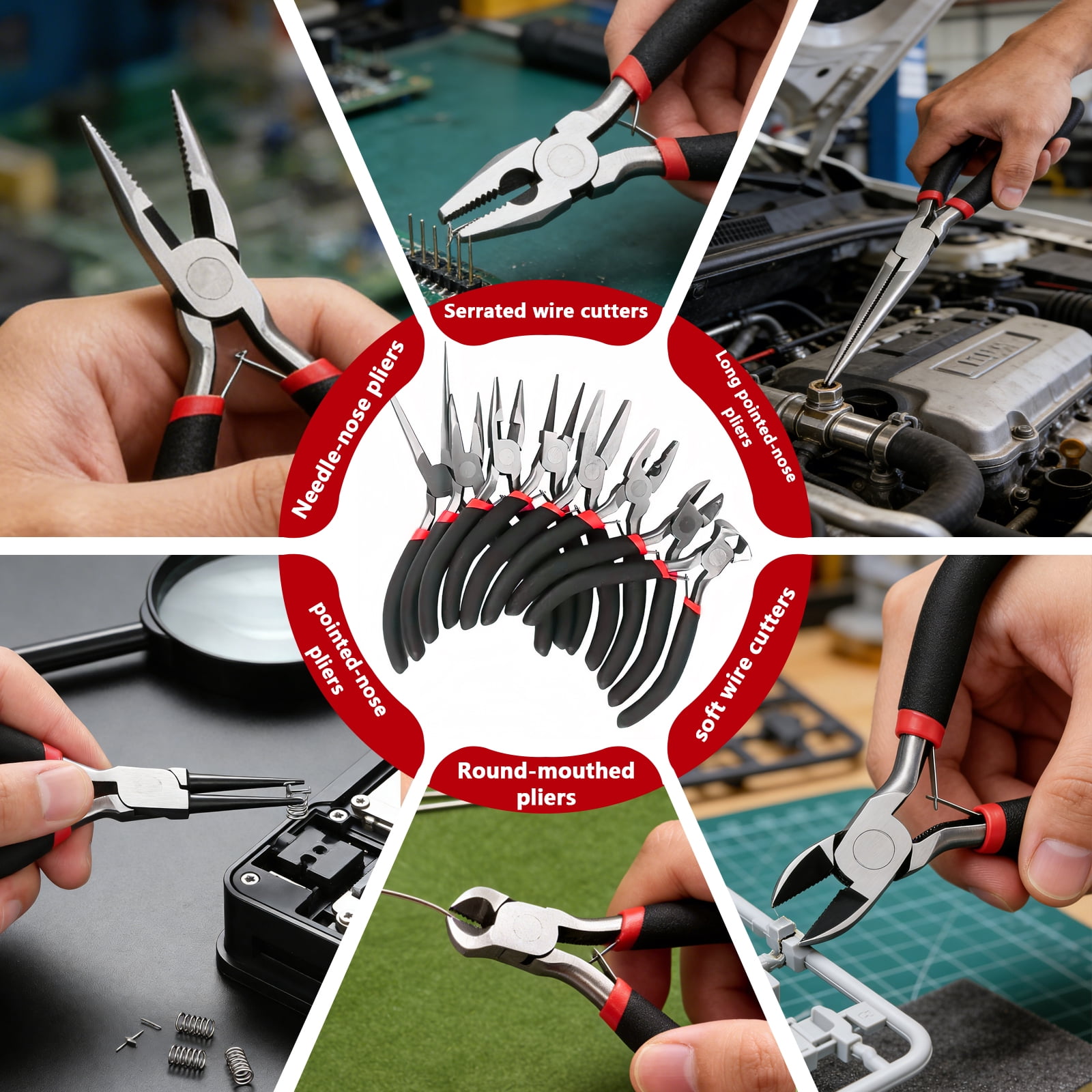 Arcticwind 8PCS 4.5-inch Pliers Set, Pointed Nose Pliers, Mini Pliers, Manual Pliers, Jewelry Pliers accessories tools,Rust-Resistant Ergonomic Grip,For Home DIY Car Outdoor Emergency Kit,Black & Red