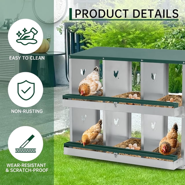Royalbelle Green 4 Hole Chicken Nesting Box, Galvanized Steel Laying Box Wall-Mounted