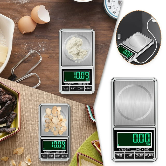 Aodebiao Small Kitchen Scale High Precision Portable Food Scale with Tare Function Digital LCD Display Stainless Steel Dual Trays USB Rechargeable for Cooking Jewelry Coffee