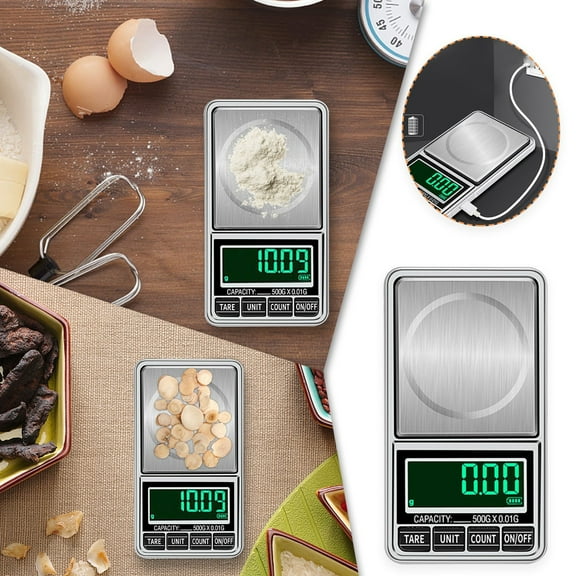 Digital Kitchen Scale USB Rechargeable | High Precision Cooking Food Scale 100g/0.01g | Pocket Electronic Weighing Device with LCD Display | Mini Portable for Jewelry, Coffee, Spices, Dual Power |