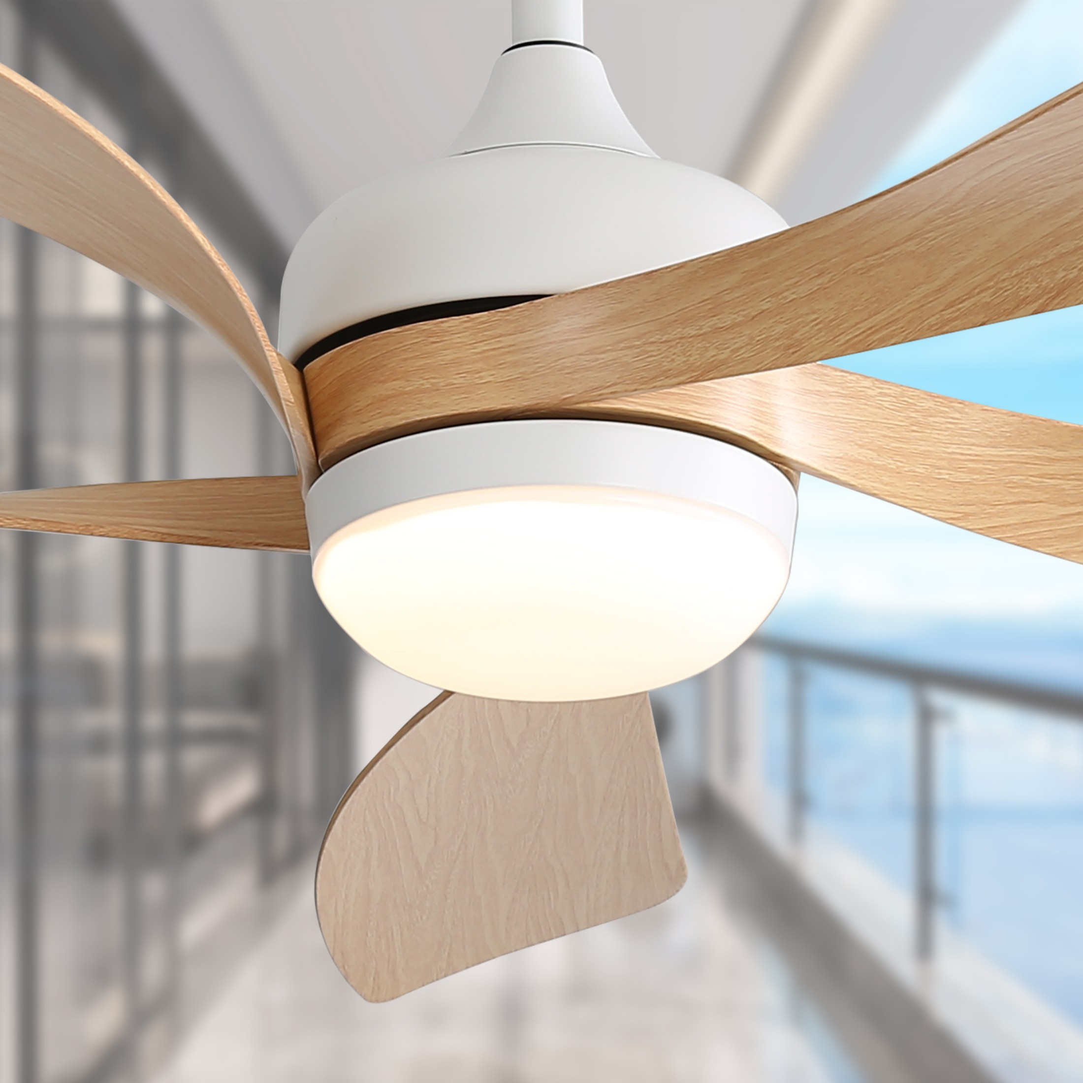 Sofucor 45" Smart Ceiling Fan, Indoor/Outdoor Ceiling Fans with Lights and Remote, Compatible with Alexa/Google/App, 3-Color Light 6-Speed Timing Reversible DC Motor