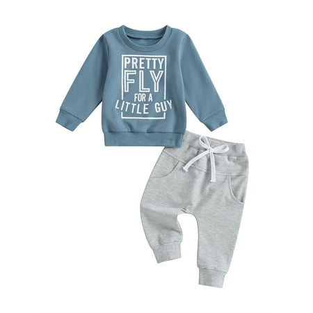 

Baby Boys Pants Set Long Sleeve Crew Neck Letters Print Sweatshirt with Elastic Waist Sweatpants Infant Clothes