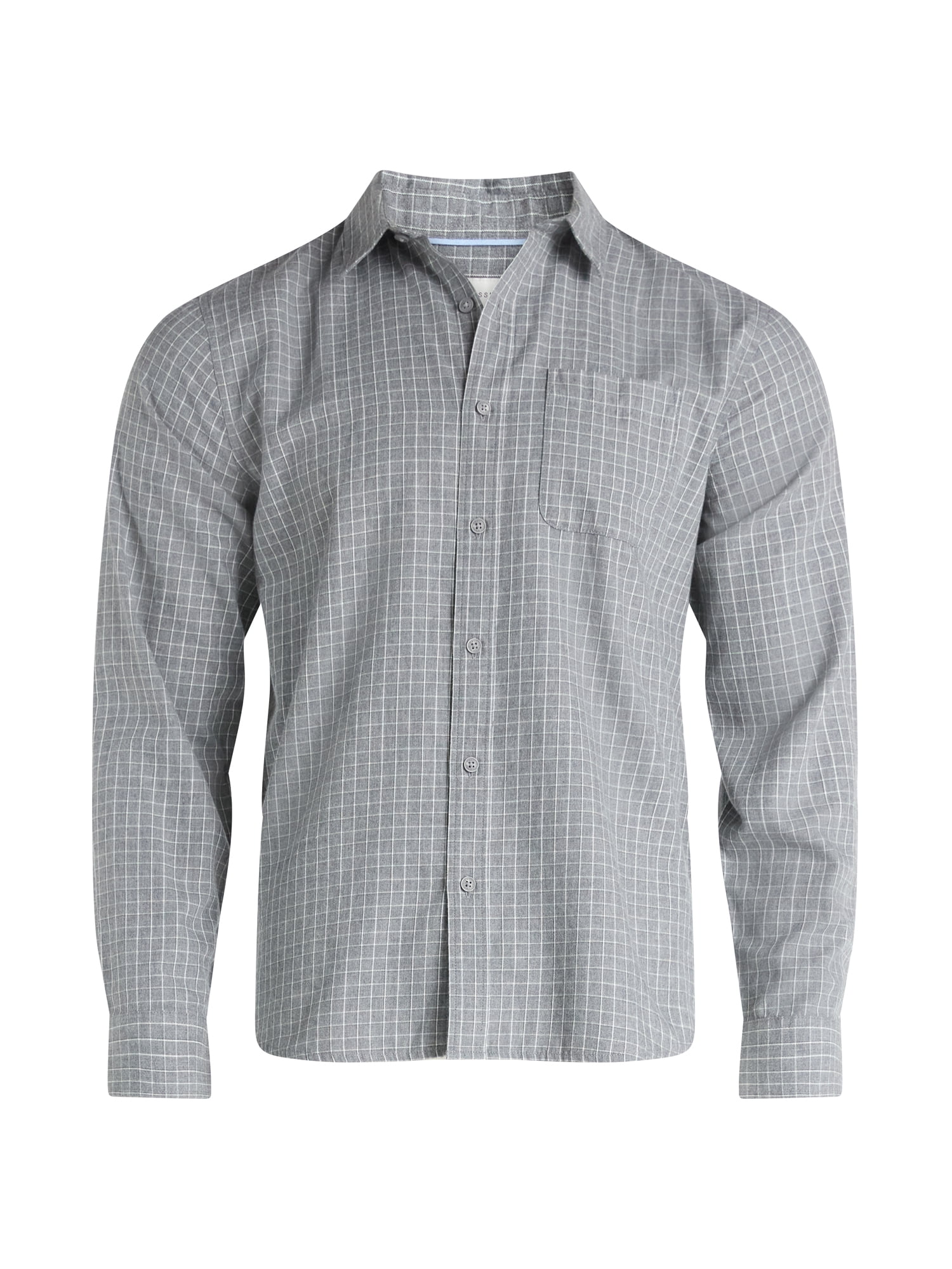 Free Assembly Men's Brushed Cotton Twill Button Front Shirt with Long Sleeves, Sizes XS-3XL