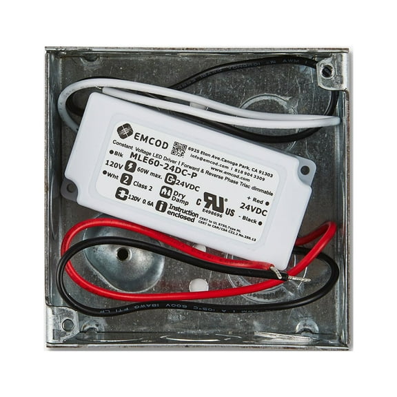 EMCOD MLE-P Series Transformer, Electronic J-box Driver, 120Vac input/24Vdc output, electronic phase dimmable