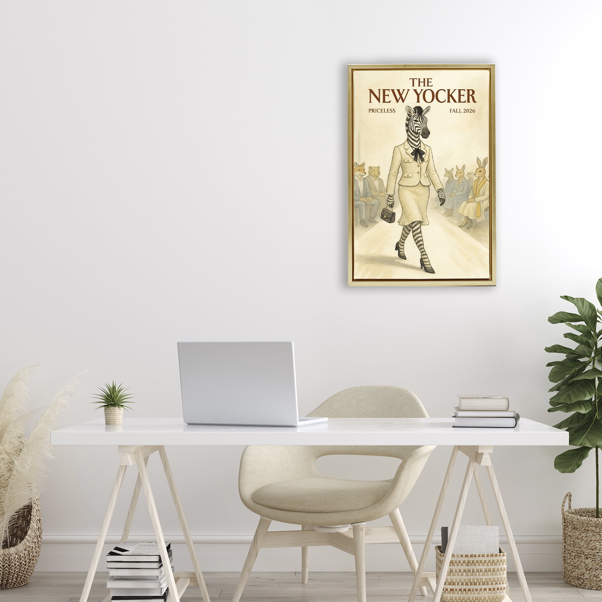 Stupell Industries New Yocker Zebra Model Gold Framed Floater Canvas Wall Art, design by Grotto Studios