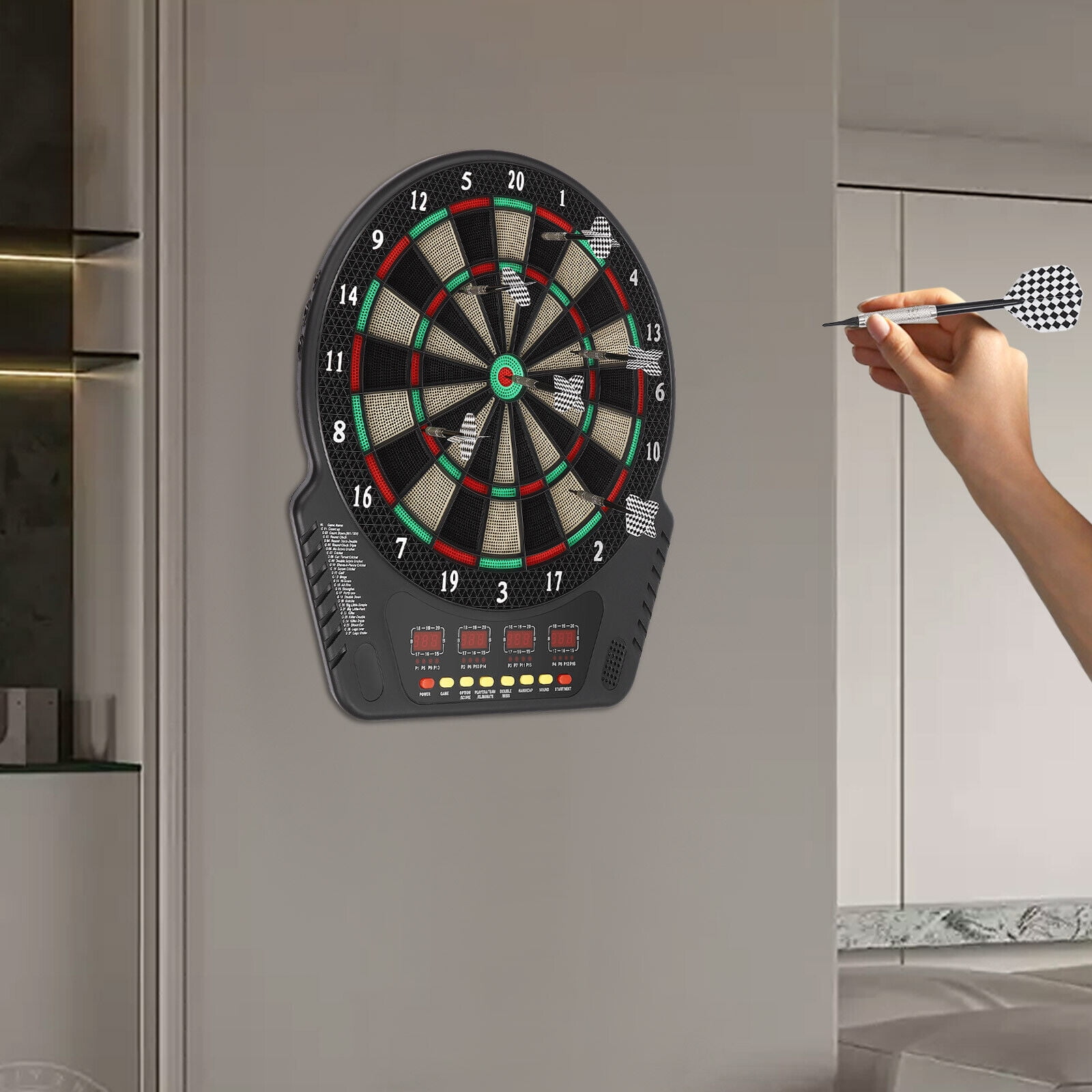 Fichiouy Electronic Dart Board with 6 Darts & 4 LED Displays Dart Game Set for Kids and Adult Games