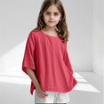 thumbnail image 2 of Diufon Girls Cotton Linen Tops Casual Loose 3/4 Sleeve Pullover Crewneck Shirts Summer Solid Color Blouse, 2 of 6
