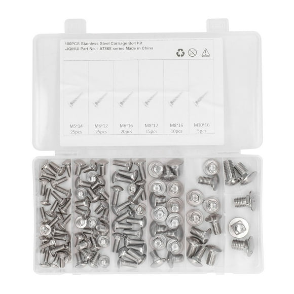 2024 100Pcs Cap Head Square Neck Bolt Screw Round Carriage Nuts 304 Stainless Steel 6 Specifications